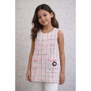 Girls First Pink Tweed Plaid Shift Dress Size 10 Multi GF7-84828 NWT